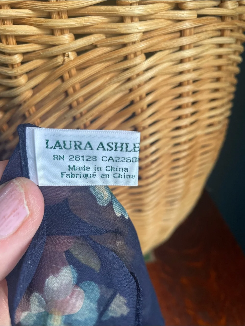 Vintage Laura Ashley Silk Chiffon Sheer Scarf Neckerchief Navy Floral